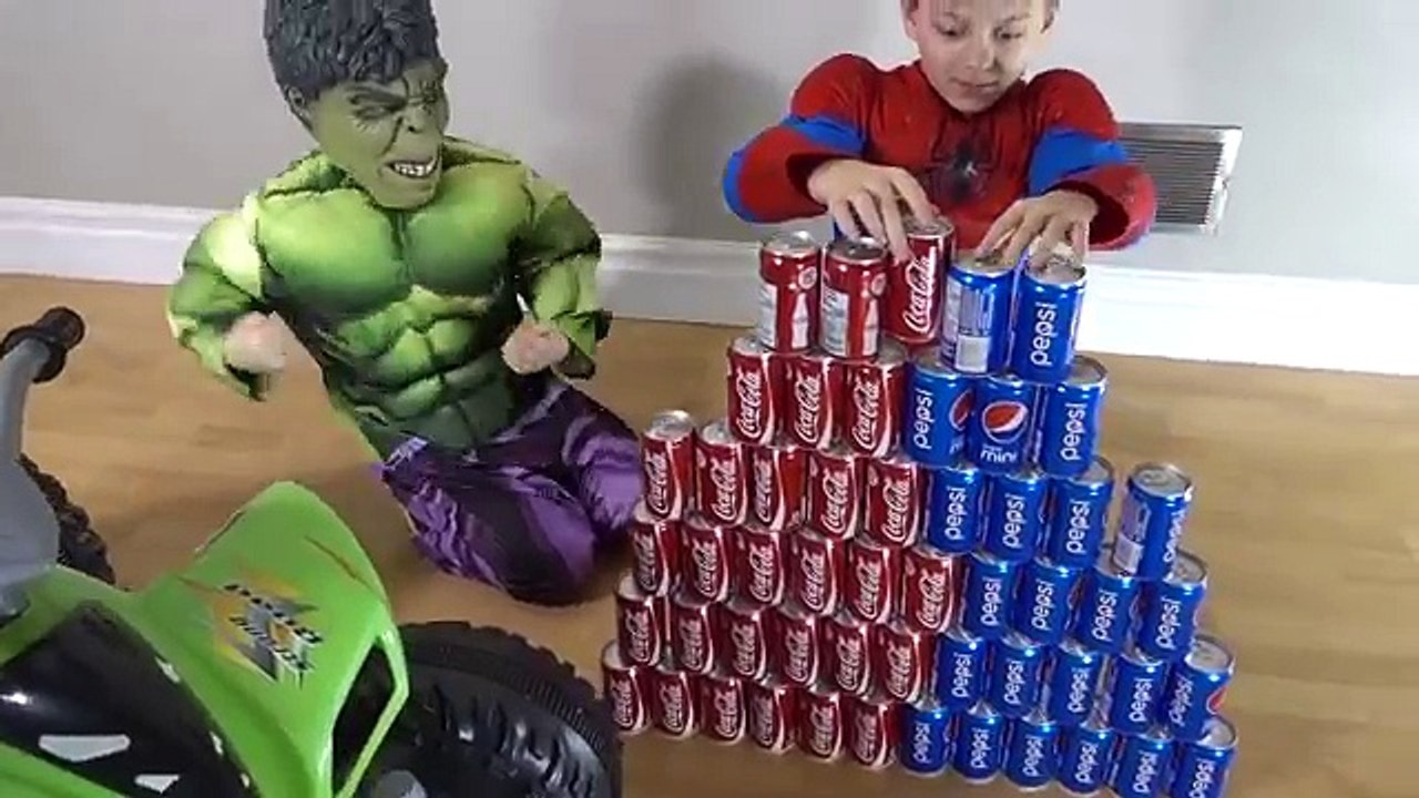 AMAZING PEPSI CHALLENGE! Movie Kids Toys w/ Spiderman, Hulk & Joker Coke Coca Cola FUN in