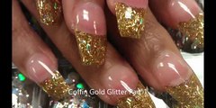 HOW TO COFFIN GOLD GLITTER NAILS PART 1 pink acrylic