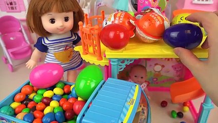 Baby doll AnpanMan car park toys and Surprise eggs park play