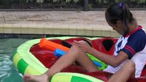 Bad Kids Real Food Fight POOL PARTY Giant Duck Donut Watermelon Water Gun Fight Toys To See