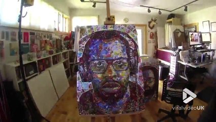 Réalisation d'un portrait avec des milliers d'autocollants !!