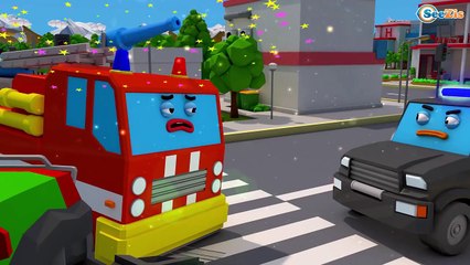 Learn Colors & Vehicles Fire Truck & Police car w Racing Cars! 3D Animation Cars Team Cart