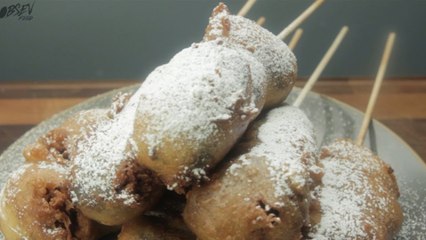 Strawberry Cheesecake Funnel Cake Corn Dogs