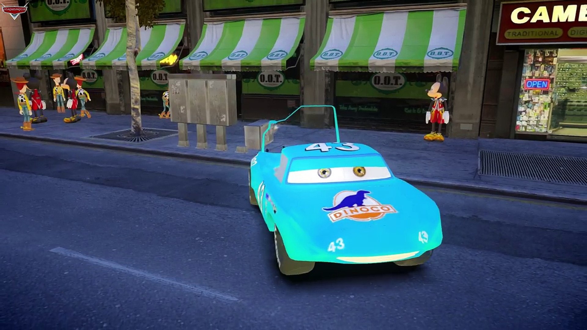 Dinoco King 43 Disney pixar car nine jumps crash test flight over the city by onegamesplus