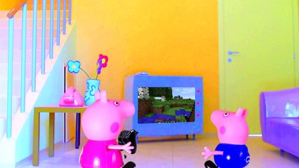 MINECRAFT PIG GEORGE DA FAMILIA PEPPA PIG O PORTAL DO NETHER!!! EM PORTUGUES DISNEY TOY KIDS