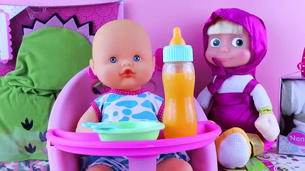 New Baby Dress Up Nenuco Baby Doll lunch time with Masha and the Bear Doll HD
