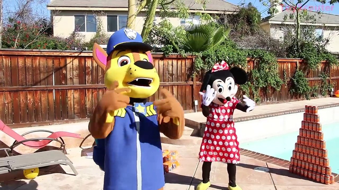 Paw Patrol Chase FANTA ORANGE Challenge! w/ Spiderman, Hulk & Minnie Mouse in Real Life