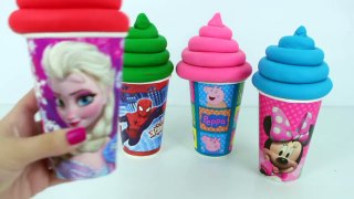 LEARN COLORS PLAYDOH ICE CREAM TOYS SURPRISES PEPPA PIG MINNIE MOUSE SPIDER MAN