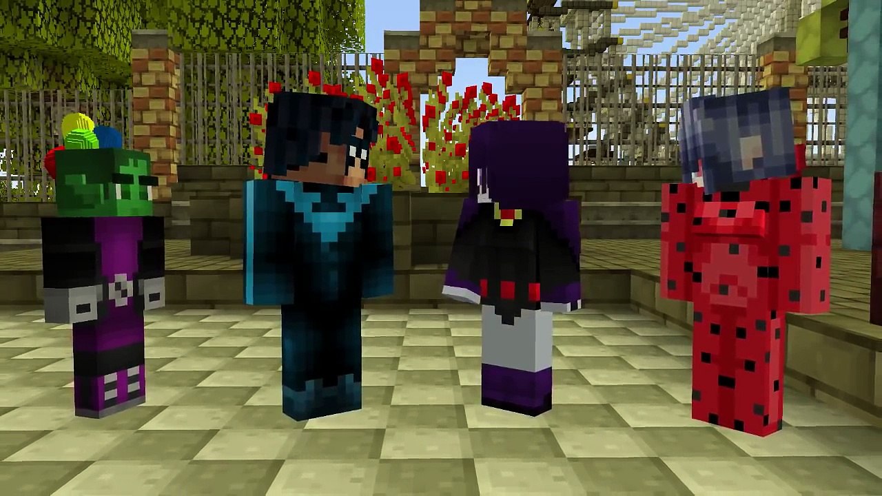 Nightwing and Starfire KISS! Miraculous Ladybug KISSED Chat Noir (Minecraft Roleplay) Teen Titans GO