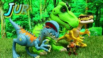 Jurassic World Dinosaur Wrestling Federation Raptor Fighting Stegosaurus and T-Rex