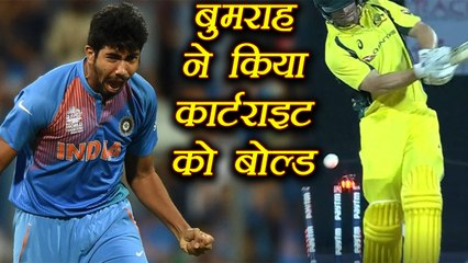 India Vs Australia 1st ODI: Jaspreet Bumrah Clean BOWLS Cartwright for 1| वनइंडिया हिंदी