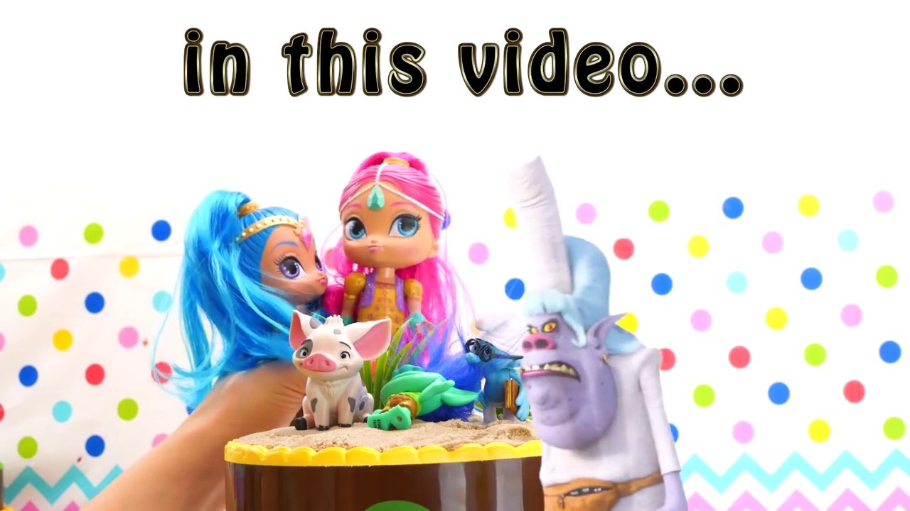 Shimmer & Shine Fidget Spinner Cake Toy Surprise Game! Trolls Poppy Branch Moana Smurfs Bergen Chef!
