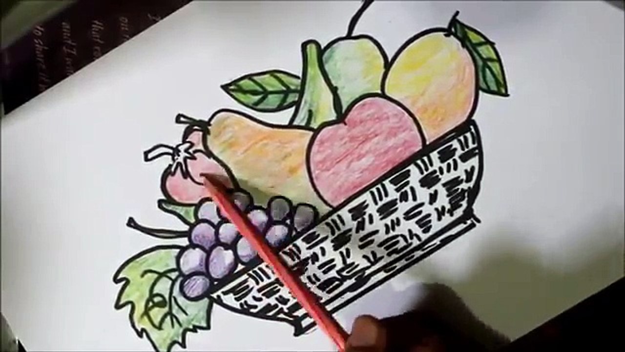 cara mudah menggambar buah buahan dalam keranjang