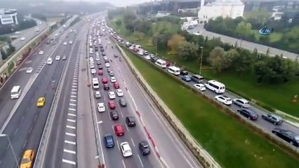Altunizade'de Oluşan Trafik Yoğunluğu Havadan Görüntülendi