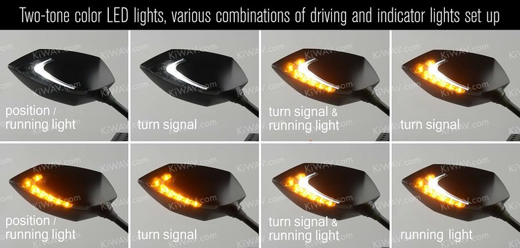 mirror LUCIFR Two-tone color LED lights, driving and indicator lights set up - KiWAV