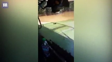 Nước ngập tới vô lăng, xe bán tải vẫn lao băng băng như tàu ngầm