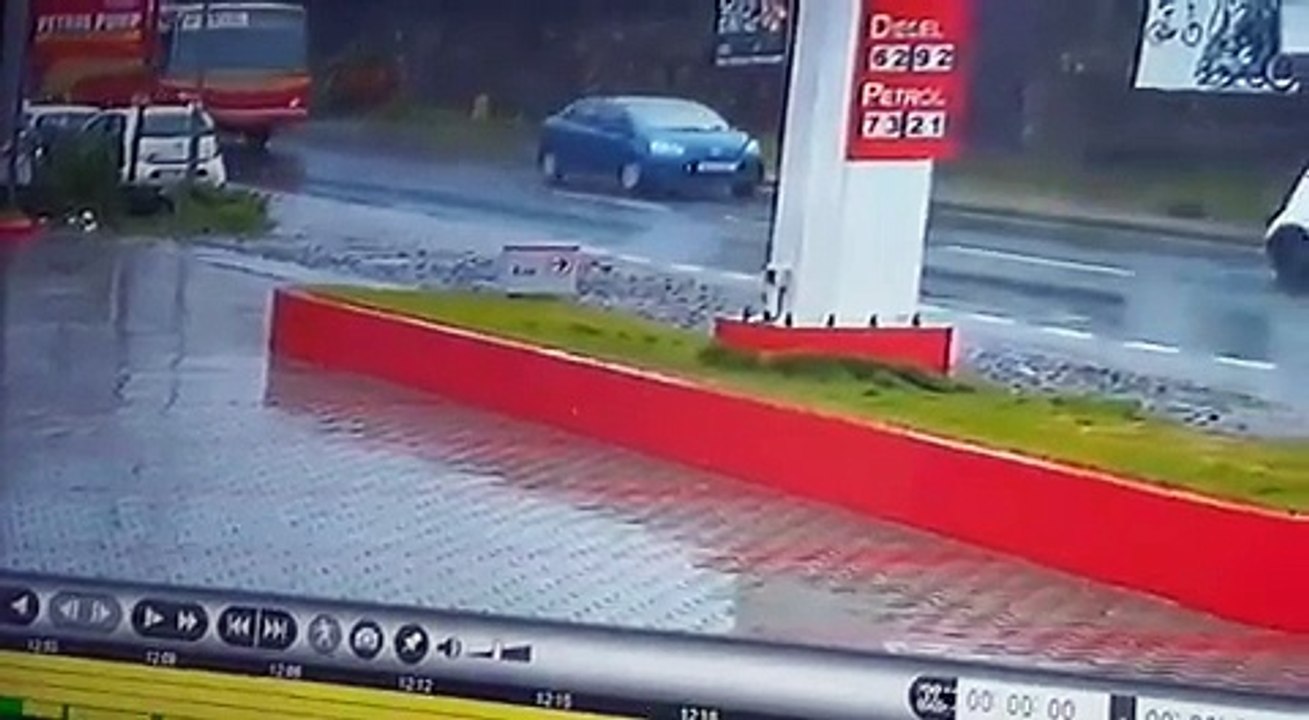 Dumb driver gets his Mercedes Benz C220 t-boned by a bus