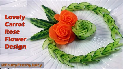 Lovely Cucumber & Carrot Rose Flower Design - Fruit & Vegetable Carving & Cutting Garnish