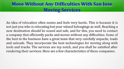 Move Without Any Difficulties With San Jose Moving Services