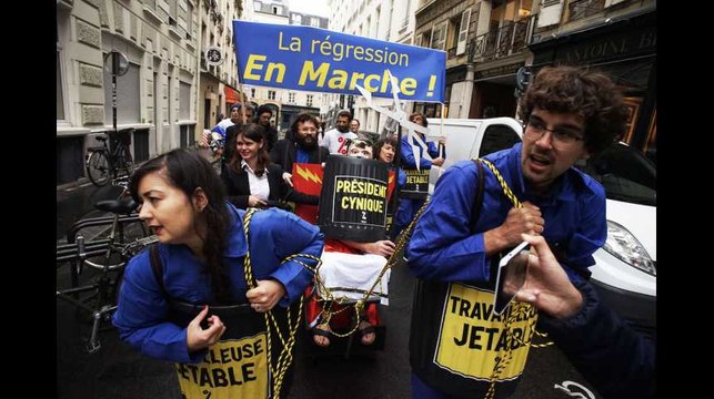 Des travailleurs jetables d'ATTAC inaugurent et baptisent le nouveau siège LREM à Paris
