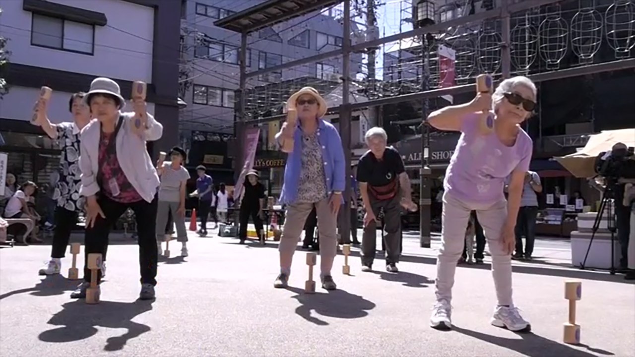 Japan's Elderly Lift Dumbbells In Central Tokyo