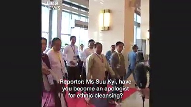 Prime minister of Myanmar, Aung San Suu Kyi. Dodging questions about rohingya muslims. She is winner of Nobel Peace Prize in 1991.