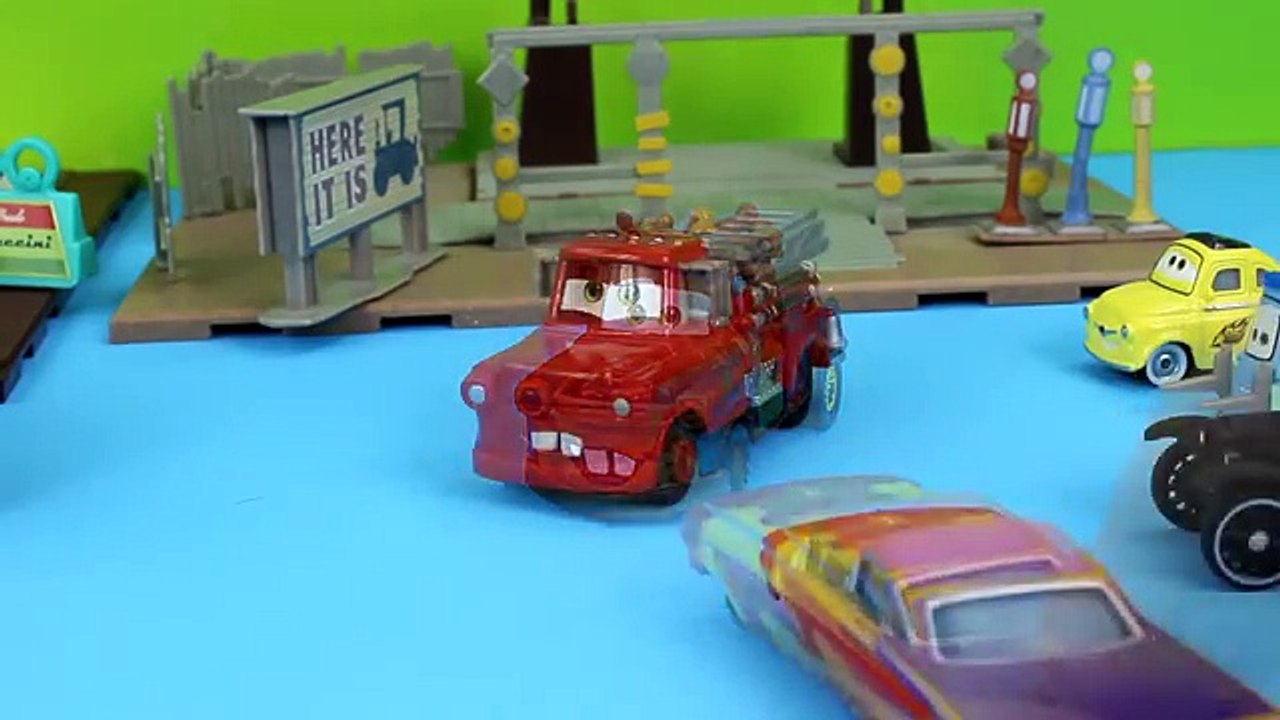 Disney Pixar Cars Lightning McQueen & Mater as Rescue Squad Team save Radiator Springs on fire