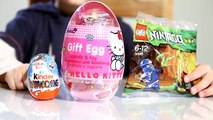 Kinder Surprise Easter Egg, Big Hello Kitty Gift Egg, and Lego NinjaGo