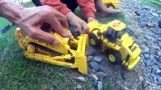 Toy Dump Truck Dozer and Skid-Steer Clean Up Gravel