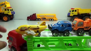 mother trucks and plane, cars, small trucks