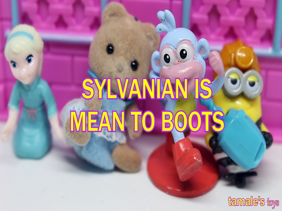 SYLVANIAN FAMILIES BEAR IS MEAN TO BOOTS ELSA BOOTS MINION TOYS PLAY DORA THE EXPLORER FROZEN DISNEY ,DESPICABLE ME 3