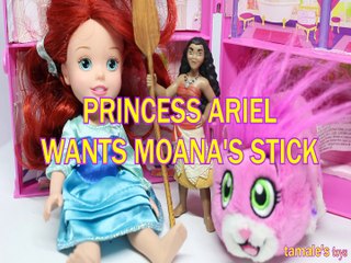 PRINCESS ARIEL WANTS MOANA'S STICK SOPHIE ZHU ZHU PETS TOYS PLAY DISNEY ,PIXAR
