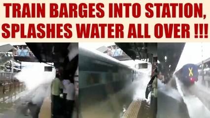 Mumbai Rains: Viral Video of train splashing water at Nalasopara station | Oneindia News