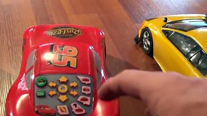 Pixar Cars Fast Talkin Lightning McQueen vs Remote Control Lamborghini Murcielago Race Cars