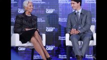 Justin Trudeau sports Chewbacca socks for meeting with IMF chief Christine Lagarde