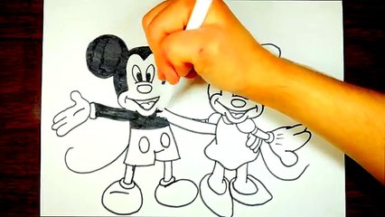 How To Draw Mickey Mouse And Minnie Mouse Together | Kids Coloring Video