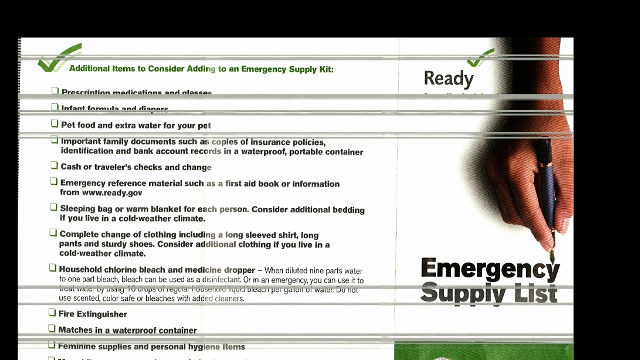 Emergency supply list Homeland security