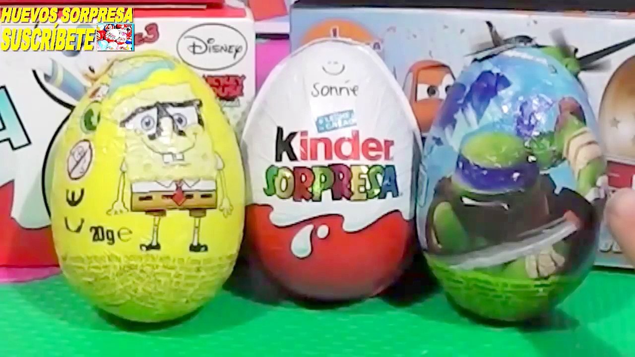 3 huevos sorpresa de Bob esponja, huevo kinder sorpresa y huevo de las tortugas ninja mutantes