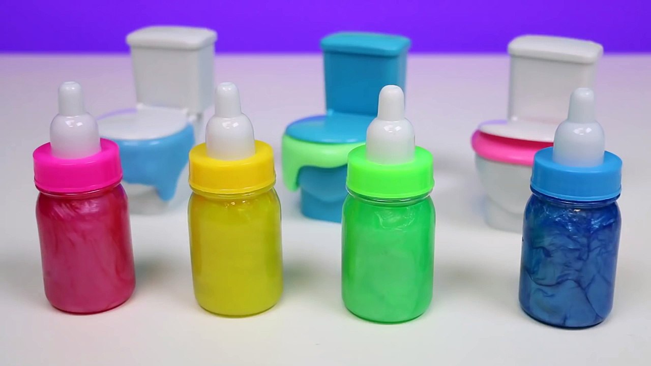 LEARN COLORS Baby Bottle & Toilet SLIME Surprise Toys Shopkins Minecraft Disney Toys!