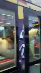 Il monte à cheval dans le tramway