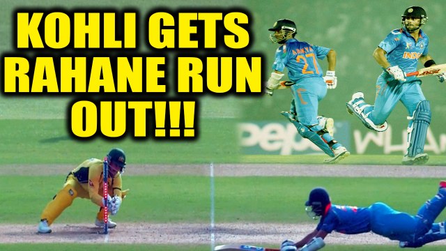 India vs Australia 2nd ODI : Virat Kohli gets slow Ajinkya Rahane run out at 55 runs | Oneindia News