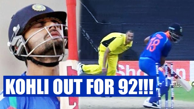 India vs Australia 2nd ODI : Virat Kohli dismissed at 92 runs, Aussies make comeback | Oneindia News