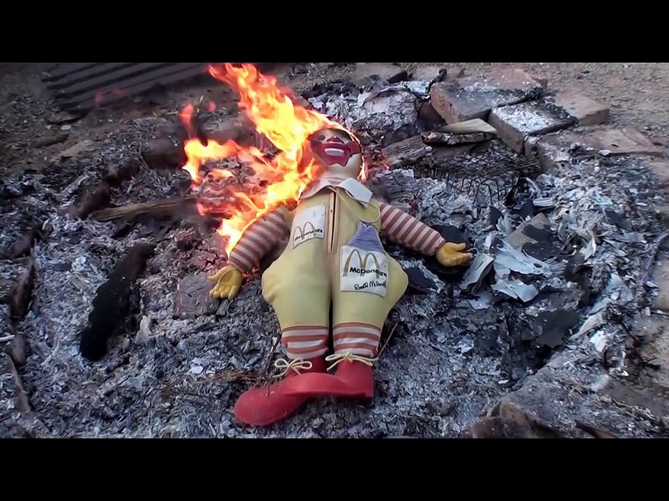 FLAMING ronald mcdonald, speedy gonzales, who burns quicker?vintage toy, clown burn time