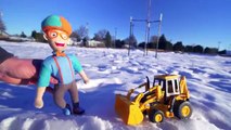 Toy Scouts Backhoe and Plush Doll | Snow Videos for Kids