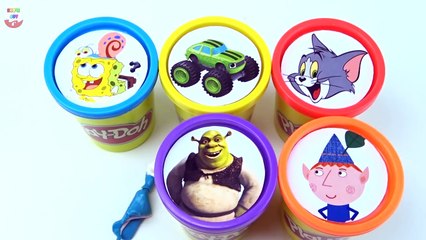 Сups Stacking Toys Play Doh Clay Frozen Elsa Monster Truck Cat Tom Ben and Hollys Shrek Learn Color