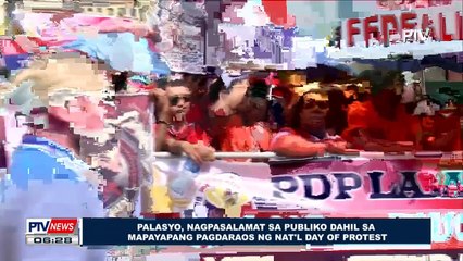 Palasyo, nagpasalamat sa publiko dahil sa mapayapang pagdaraos ng National Day of Protest