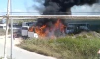 Antalya'da 4 Otobüs Alev Alev Yandı