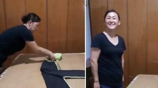 Cette dame a une technique géniale pour plier les vêtements... et en plus avec le sourire