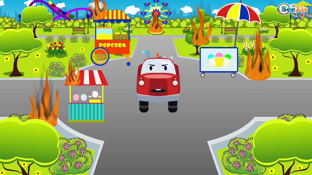 New Cars & Trucks Cartoon w The Red Fire Truck and The Police Car - Emergency Cars Video for Kids