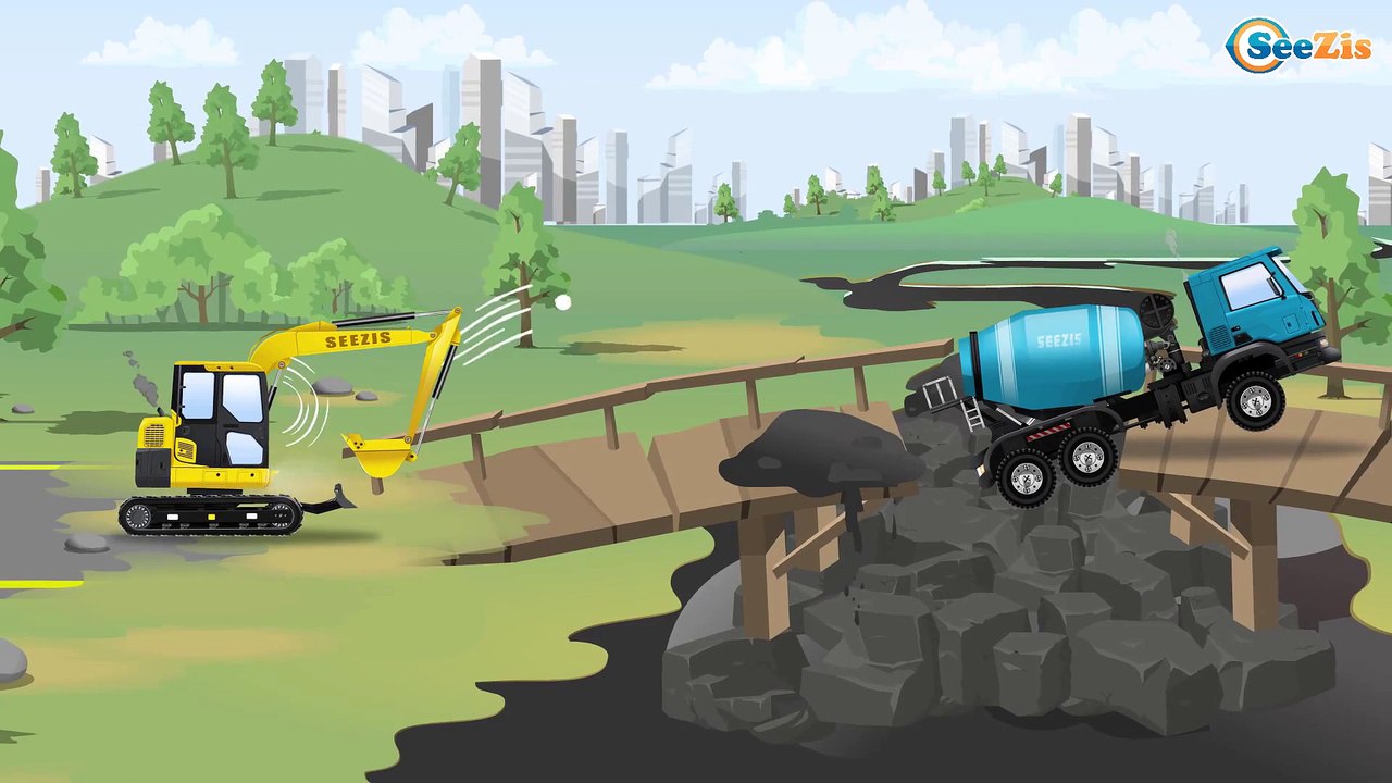 Cement Mixer Truck & Excavator - Real Car Construction - New Trucks For Children Bip Bip Cars TV